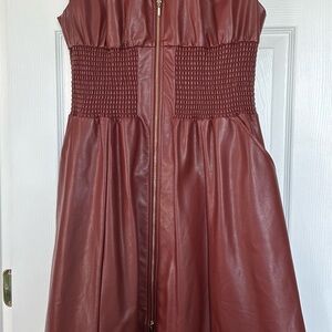 Anthropologie- Tommie Cap Sleeve Smocked Front Zip Faux Leather